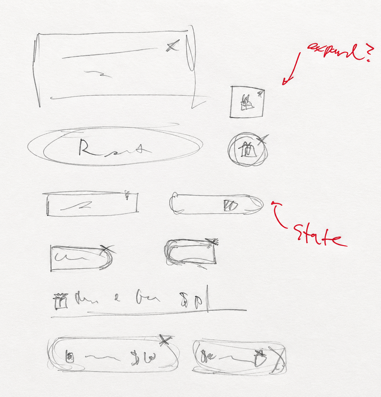 Pencil sketches of mobile refer-a-friend layouts with red annotations for expand and state behavior.